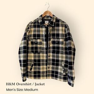 H&M Men's Black and Cream Plaid Jacket/Overshirt